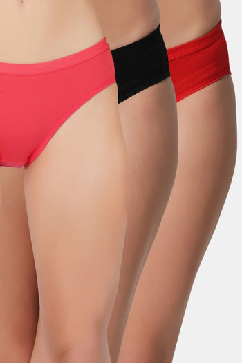Buy Bleeding Heart Medium Rise Full Coverage Bikini Panty (Pack of 3) - Multicolor